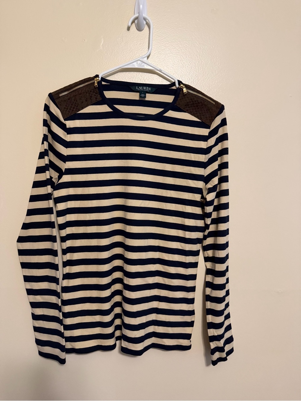 Lauren Ralph Lauren Navy and Cream Striped Men's Sweater